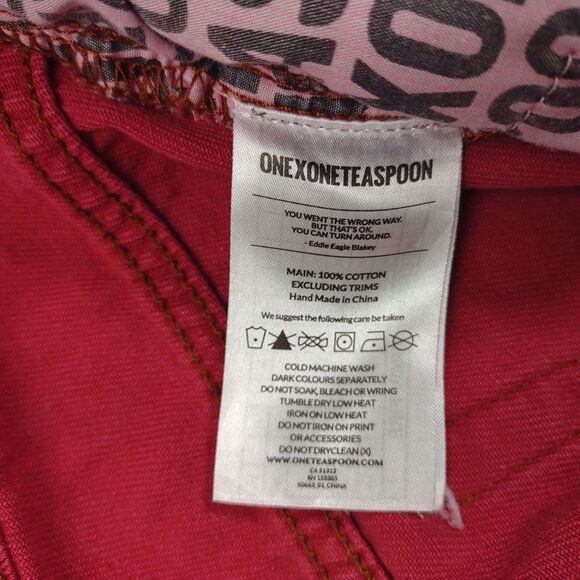 One Teaspoon High Waist Awesome Baggies Red Distressed Ripped Jeans 28x28 Sz 26 - Picture 4 of 9